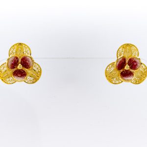 Gold-Plated Silver Floral Earrings with Cold Enamel