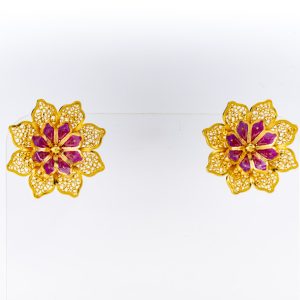 Gold-Plated Silver Floral Earrings with Cold Enamel