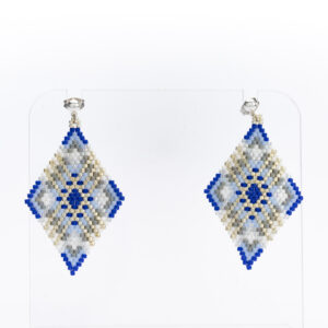 Blue diamond-shaped earrings made with Miyuki Delica beads