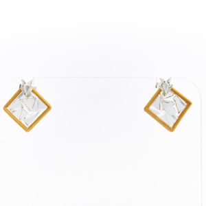 Square Bamboo and Glass Earrings