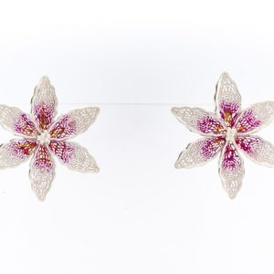 Enameled Silver Flower Earrings