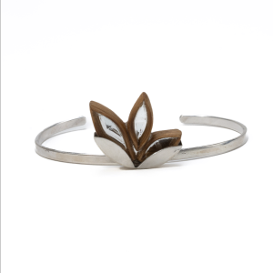 Three-Leaf Bamboo and Glass Bracelet