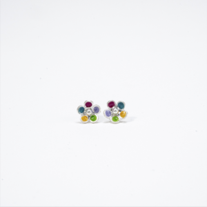 Enameled Silver Flower Earrings